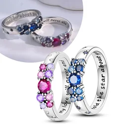 Real 100% Pink Blue Zircon Sparkling Rings for Women Fine Jewelry Anniversary Gifts 925 Sterling Silver