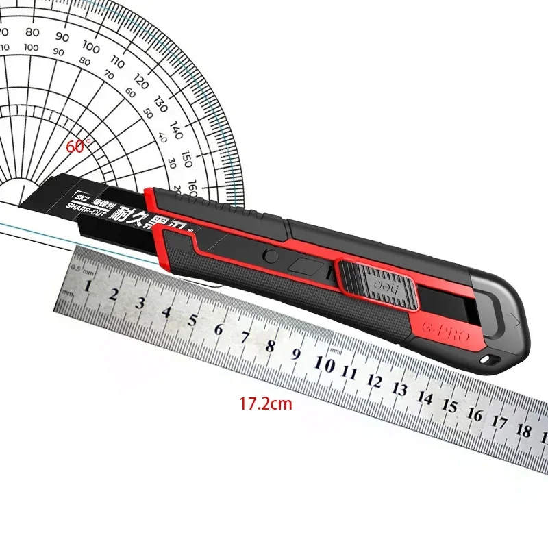 DELI Utility Knife Box Cutter Retractable, Compact Box Knife for Cartons, Cardboard and Boxes, with 1 Piece 18mm Wider
