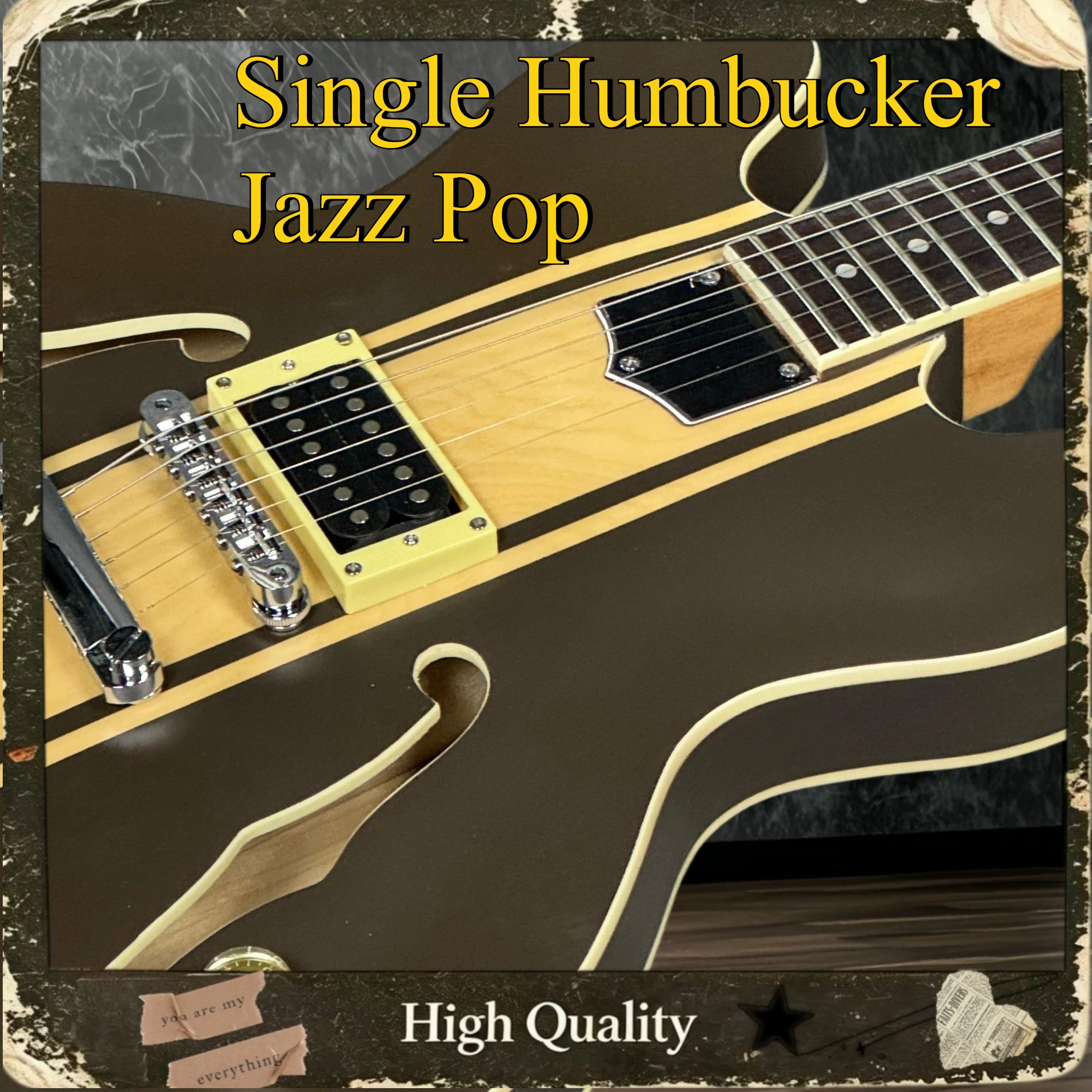 ES335 Two Tone Semi Hollow Jazz Electric Guitar F Hole Maple Center Veneer Vintage Jazz Blues Guitar Single Humbucker Jazz Pop