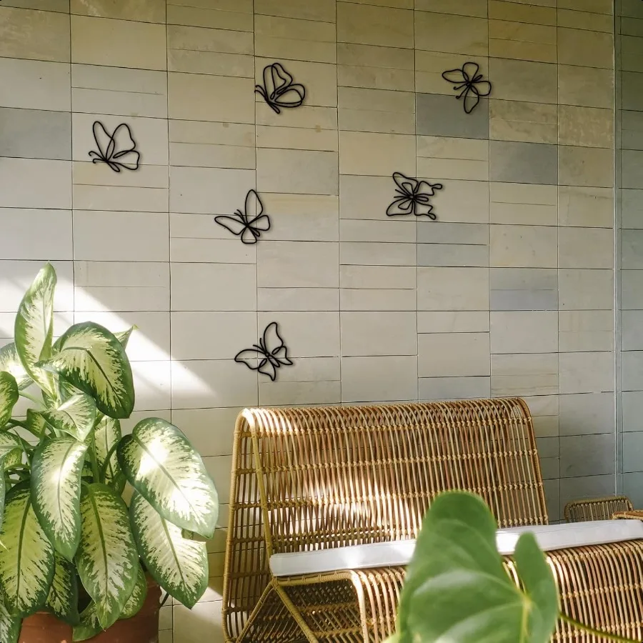 6 قطع معدنية على شكل فراشة لتزيين الحائط، ديكورات جدارية معدنية على شكل قلب، زهور سلكية، شارات جدارية للحمام المطبخ