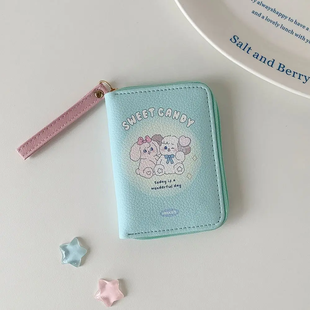 Uroczy portfelik na monety z ekoskóry z motywem kreskówkowym, składany na 3 części, mini portfel, uroczy etui na karty z kotem dla dziewczyn