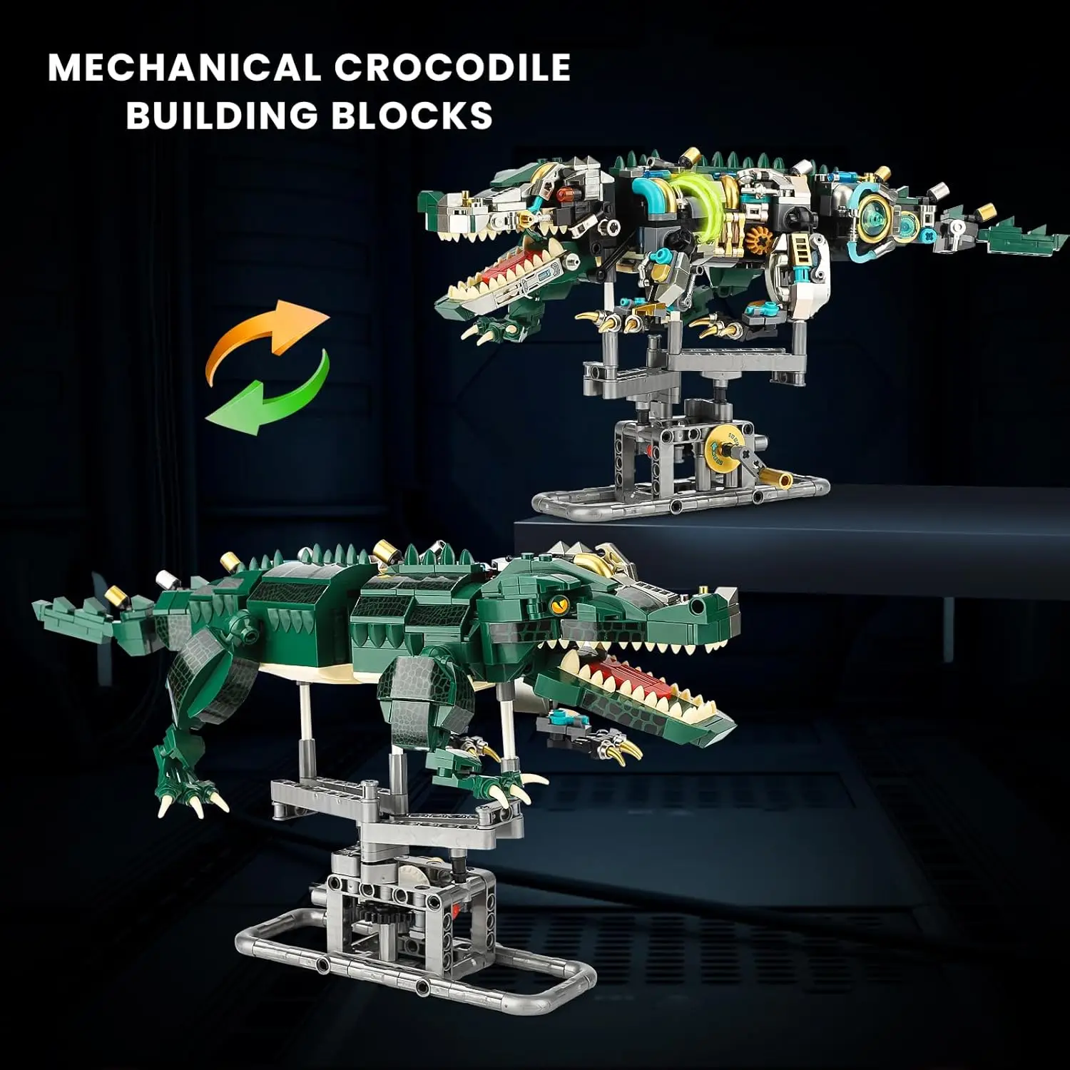 

Mechanical Crocodile Building Blocks Set Dinosaur Animal Toys with Display Stand and Light Creative Gift for Adults (996 Pieces)