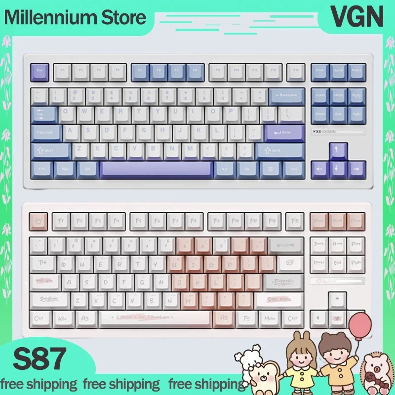 VGN S87 Gamer Mechanical Keyboard 3Mode 2.4G Wireless Bluetooth Keyboard 87% Layout RGB Gasket Customized Gaming Keyboard Gifts