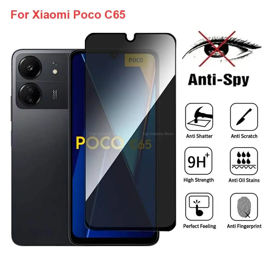 

Poco C65 Anti Spy Privacy Tempered Glass Protector Compatible For Xiaomi Pococ65 Full Cover Screen Phone Film