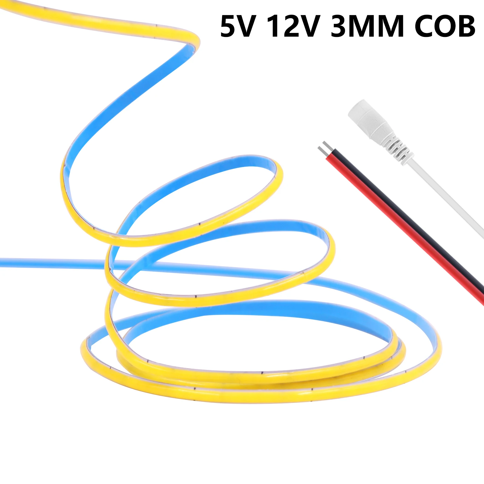 3mm Super Thin COB LED Strip 5V 12V 320LEDs/m High Density Flexible Linear Tape Lights Bar White Warm White Red Green Blue Pink