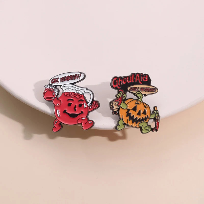 Ghoul Aid Halloween Pumpkin Enamel Pin Creative Bottle Cup Horror Killer Brooches Lapel Backpack Badge Jewelry Gifts For Friends