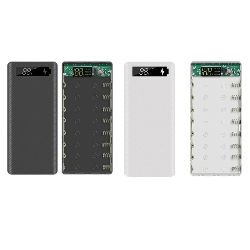 18650 Battery Power Bank Case DIY Power Bank Case LCD Display Support 20000Mah LCD Display For 8X18650 Battery White