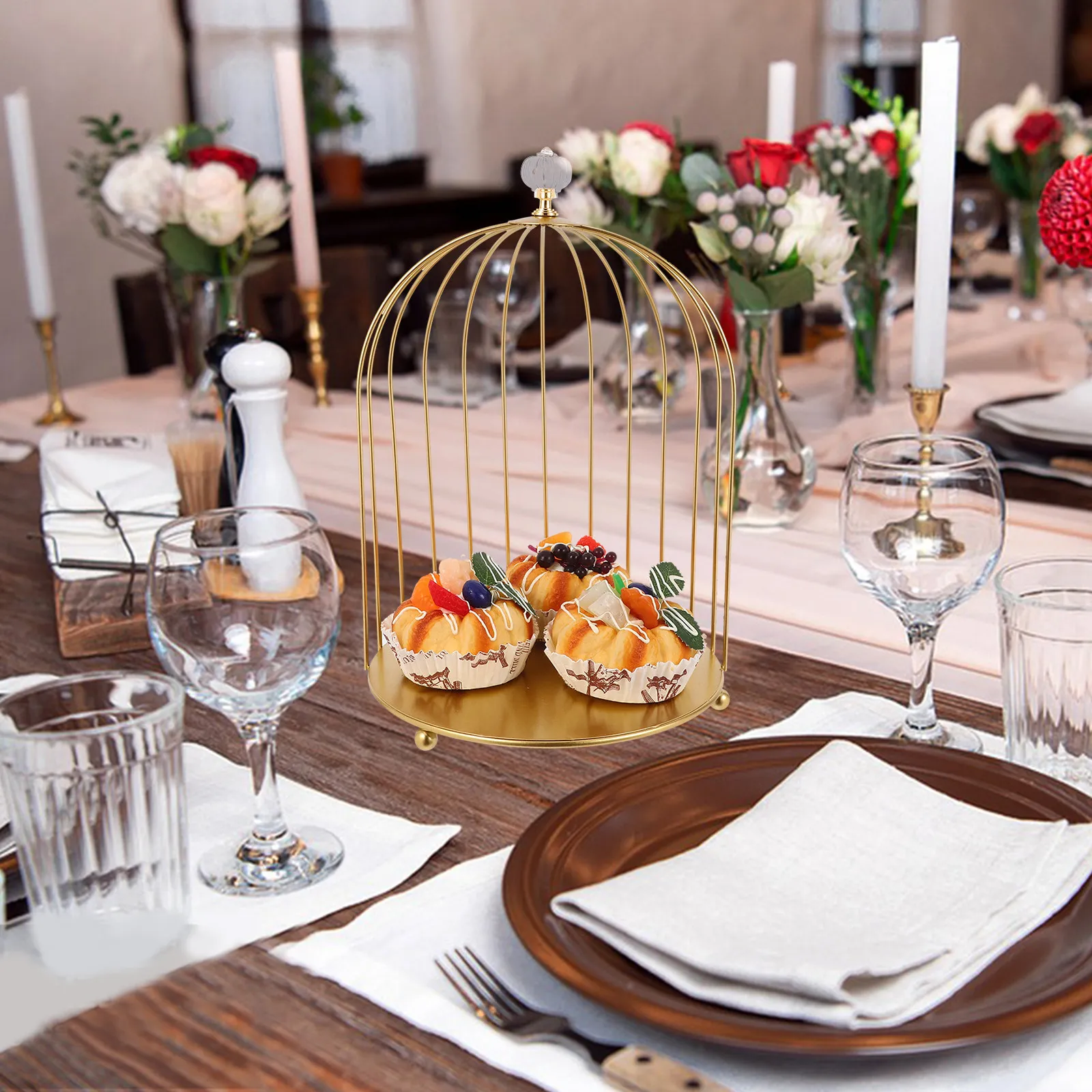 Cupcake Stand Tier - Gouden vogelkooi taartstandaard, elegante, sierlijke, gelaagde