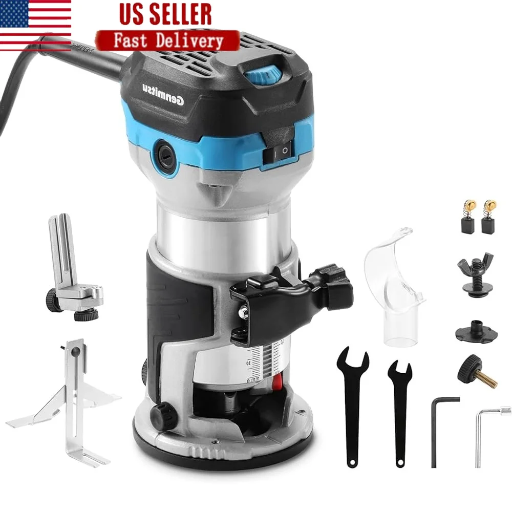 

1.25HP Compact Palm Trimmer Router 65mm Fixed Base Variable Speed 10000-30000RPM Woodworking Tool DIY Grooving Trimming
