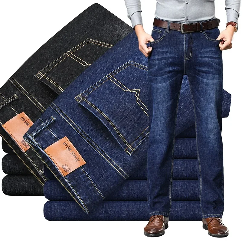 28-40 Men's Summer Thin Pants, Straight Blue Jeans, Slim Casual Work Pants Without Elasticity