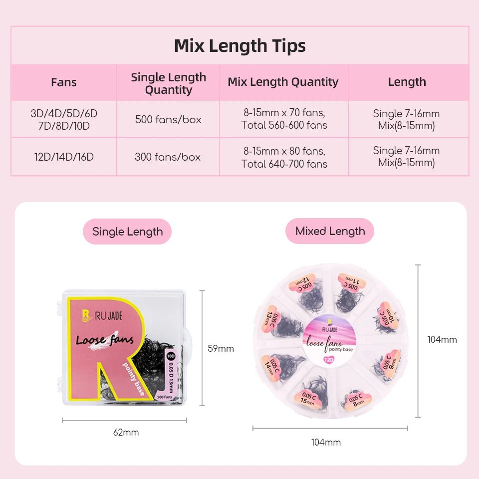 Rujade Loose Fan Eyelash Mix 3D 5D 6D 8D 10D 16D Pointy Thin Base Handmade Loose Promade Volume Fan Eyelash Extension Lash Cilio