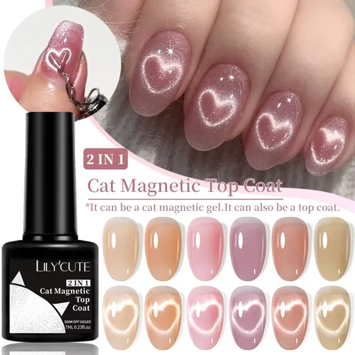 Imagen 1 del producto LILYCUTE 7ML 2 en 1 Sparking Cat Gel magnético capa superior brillo luz de nieve esmalte de uñas de Gel magnético barniz de Gel UV semipermanente