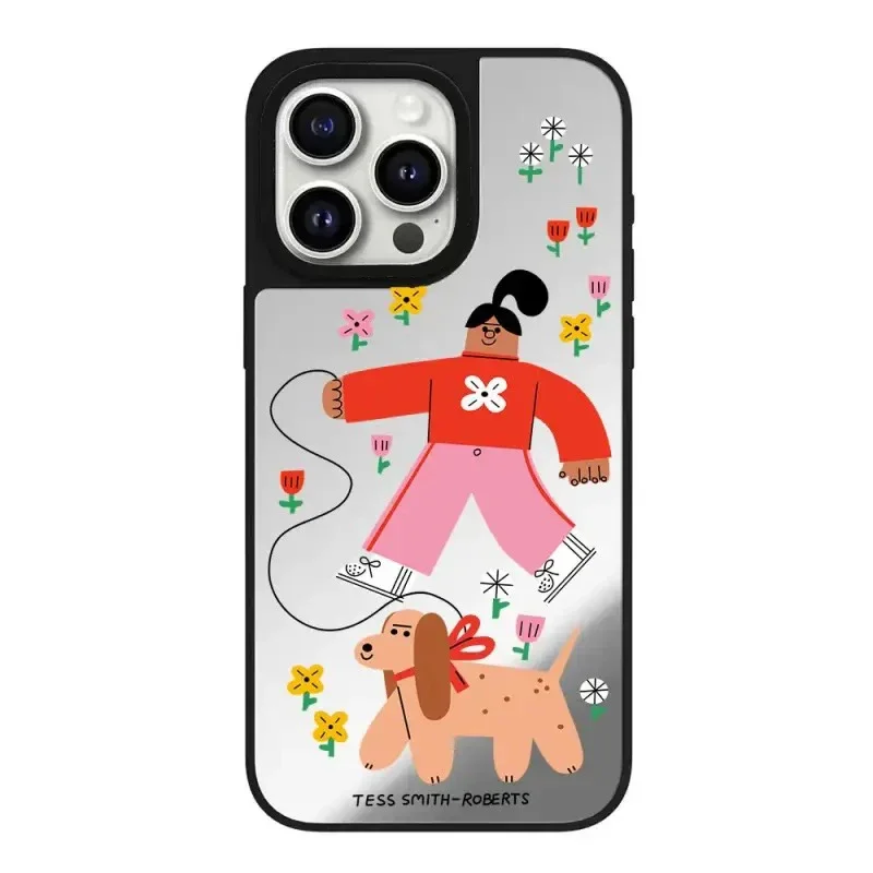 Cartoon Walk Dog Mirror Magnetic Phone Case Cover for IPhone 11 12 13 14 15 16 Pro Max Case for IPhone 16 Pro Max