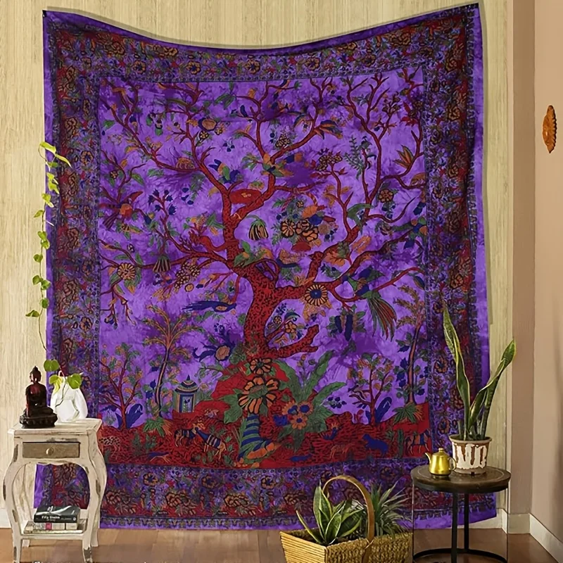 VIKAMA Bohemian Wandteppich, Indischer Lebensbaum Mandala-Druck, Hippie Psychedelische Heimdekoration für Schlafzimmer, Wohnzimmer