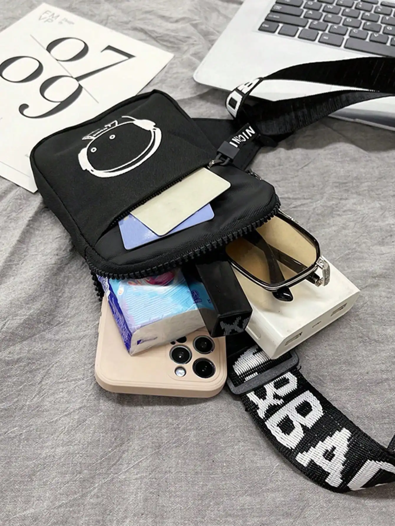 Cute Cartoon Prince Printed Chest Bag Embroidered Letter Shoulder Strap Lightweight Diagonal Cross Bag Suitable for Daily Use