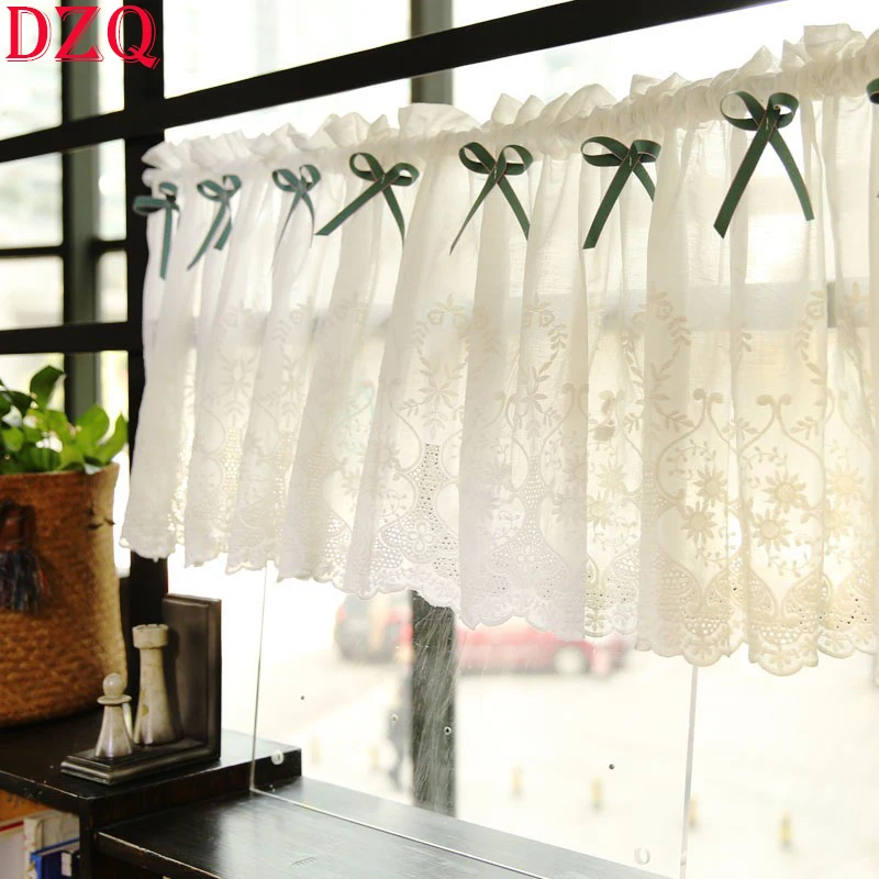 

Japanese Sweet Bow Tie Short Curtains Living Room Korea White Lace Tulle Half Curtains for Kitchen Coffee Short Curtain #172