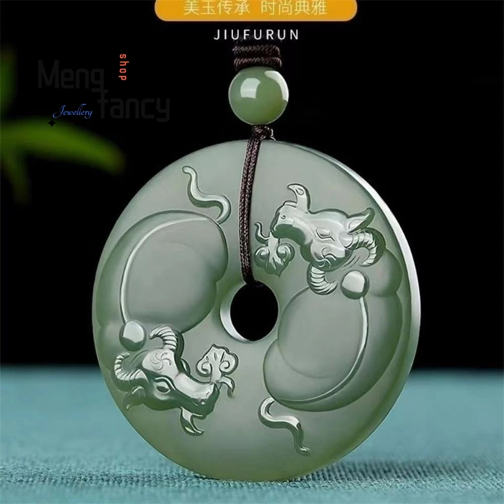 

Natural Hetian Jade Ox Turns Qiankun Peace Buckle Pendant Exquisite Elegant Charm High-grade Luxury Quality Jewelry Holiday Gift