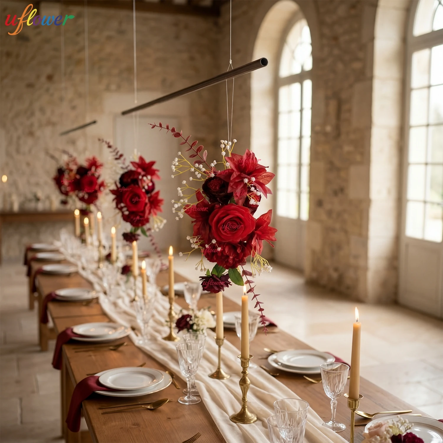 Wedding Decorative Chair Back Flowers Red Rose Banquet For Banquet Church Festival Birthday Party Outdoor Garden Aisle Flowers view 2