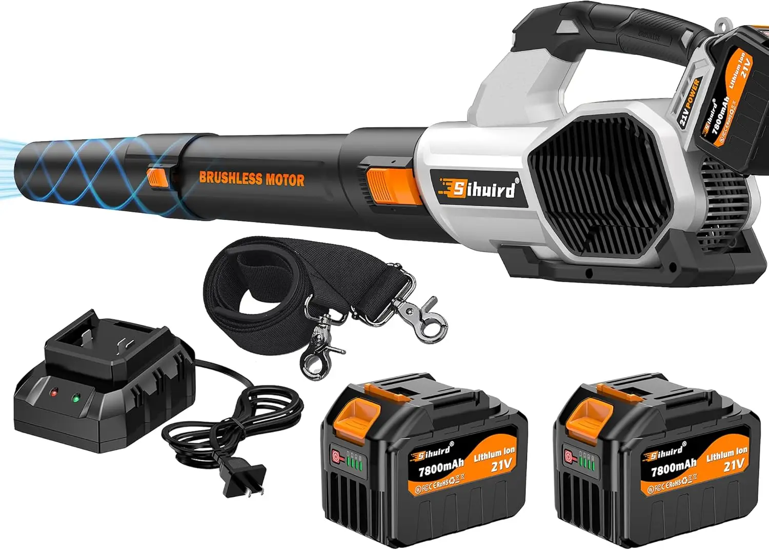 

Cordless Leaf Blower with 2 Batteries & Fast Charger, 765CFM, 3-Speed Turbo Mode, LED Light