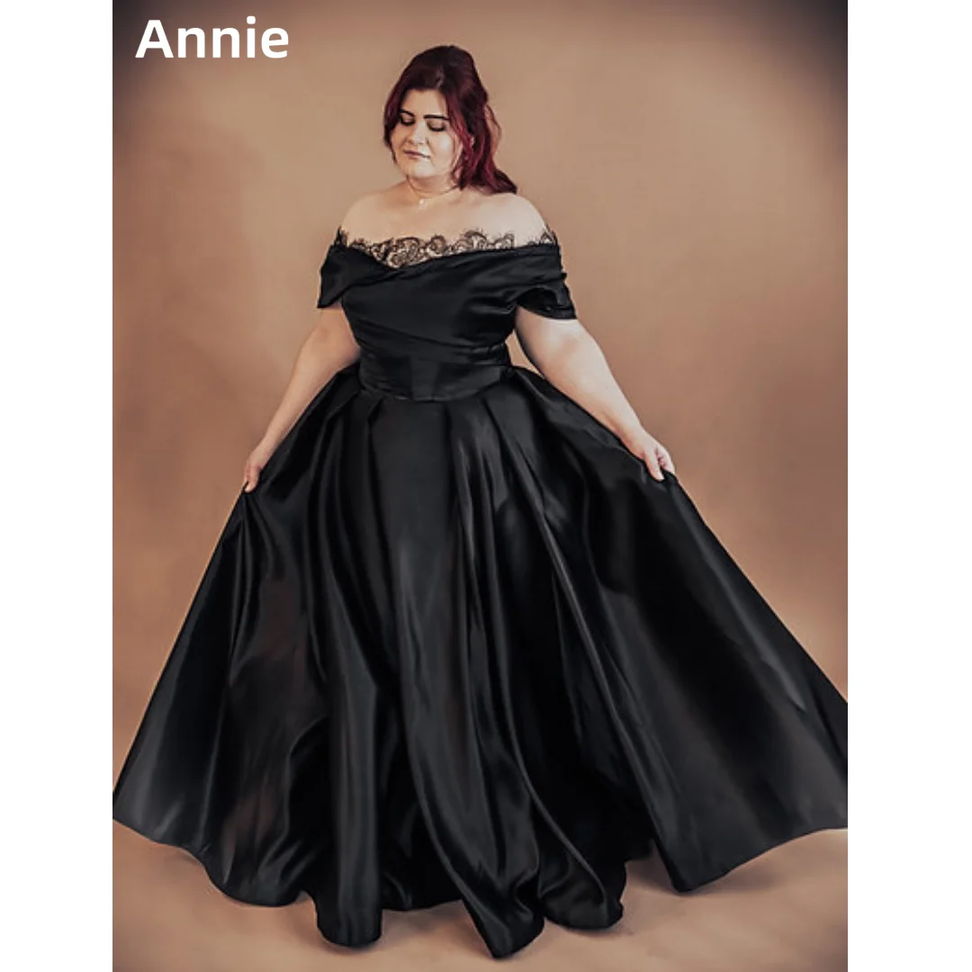 Annie Black Wedding Dress A-line Luxury Lace Satin Prom Dresses Sexy Strapless Elegant Lady Bespoke Occasion Dresses