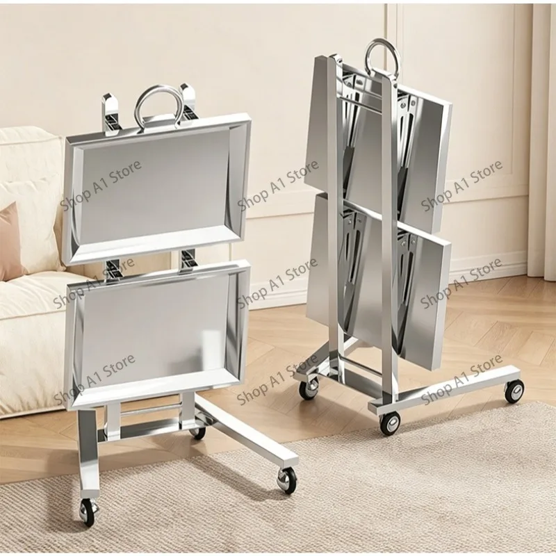 Stainless Steel Salon Trolley, Foldable Hairdressing Tool Cart, Barber Hair Coloring & Perming Utility Cart