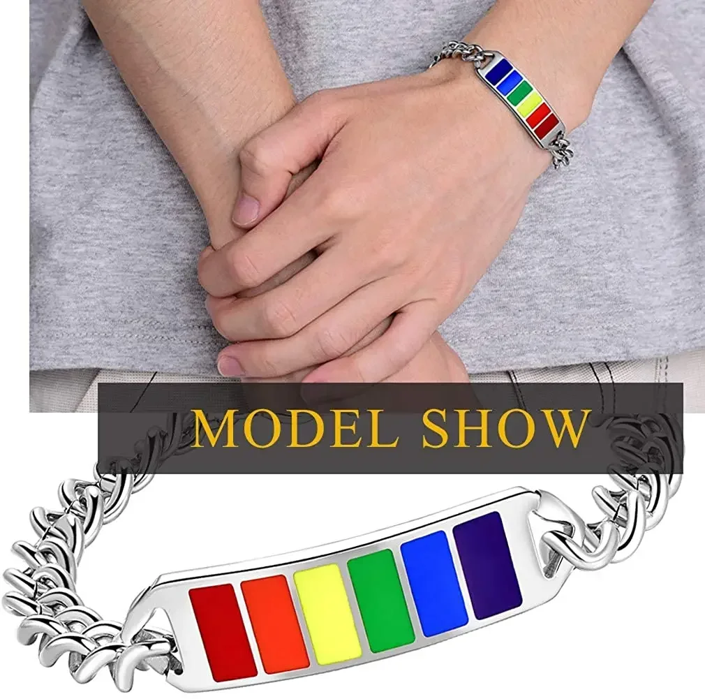سوار من الفولاذ المقاوم للصدأ للرجال والنساء ، سلسلة كوبية ، فخر مثلي الجنس ، قوس قزح ، هدية Lgbt