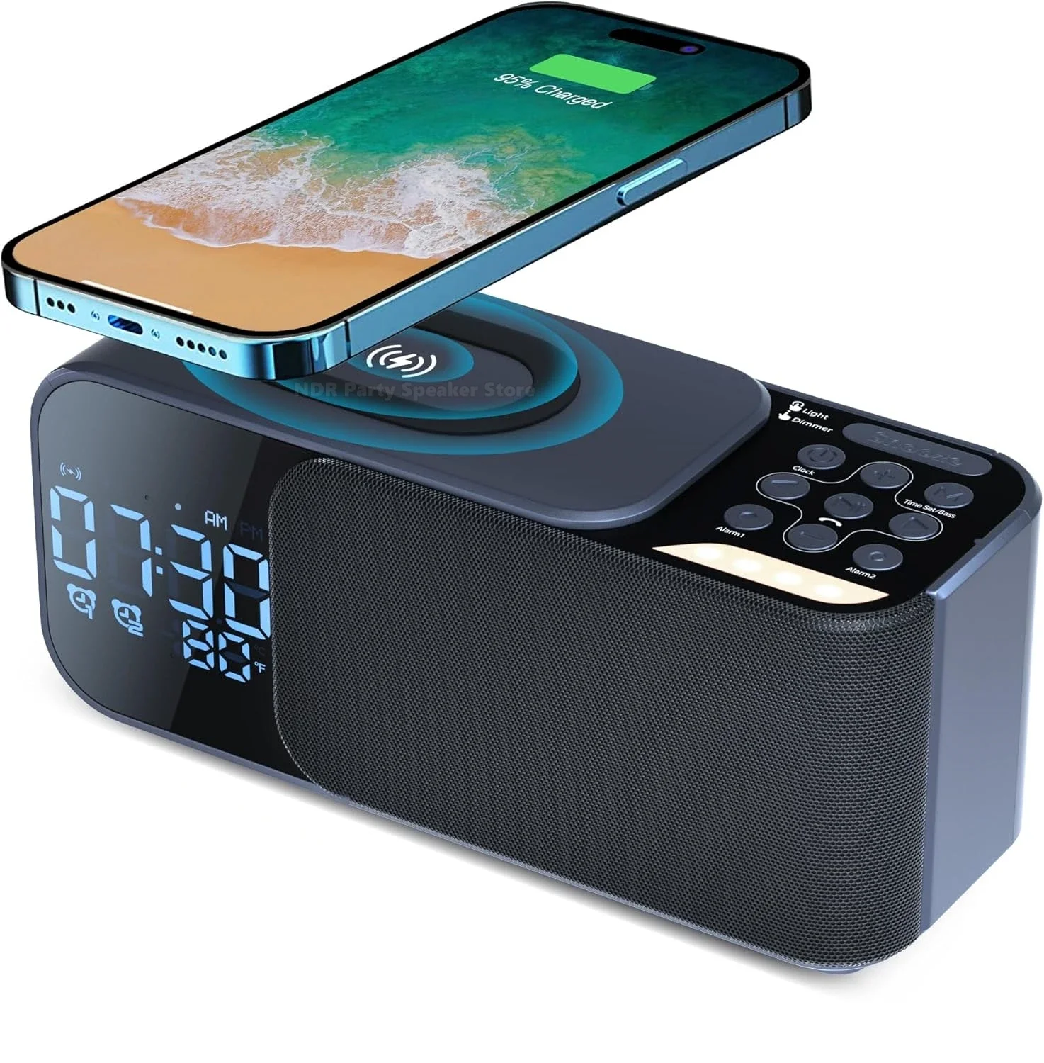 2024 venda quente novo 4 em 1 qi carregamento sem fio com alto-falantes bluetooth led relógio de tempo luz noturna rádio fm para o presente do telefone