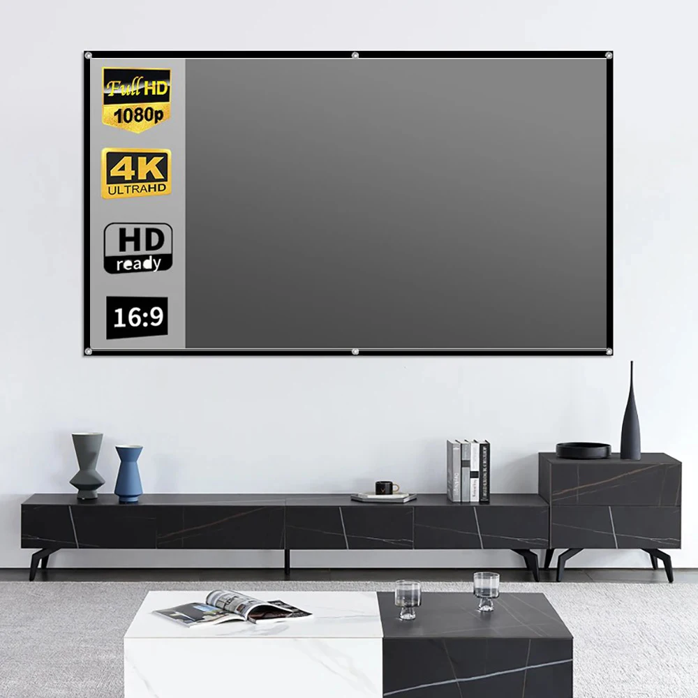 Smartldea โปรเจคเตอร์หน้าจอ 100 นิ้ว 16:9 สีเทา Anti-Light แบบพกพาขอบสีดําหลุมบ้านกลางแจ้งหน้าจอโปรเจคเตอร์