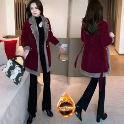 Chaqueta de traje de lana de terciopelo para mujer, abrigo largo de lana grueso de fieltro de primera calidad, grueso, cálido, británico, otoño/invierno, 2025