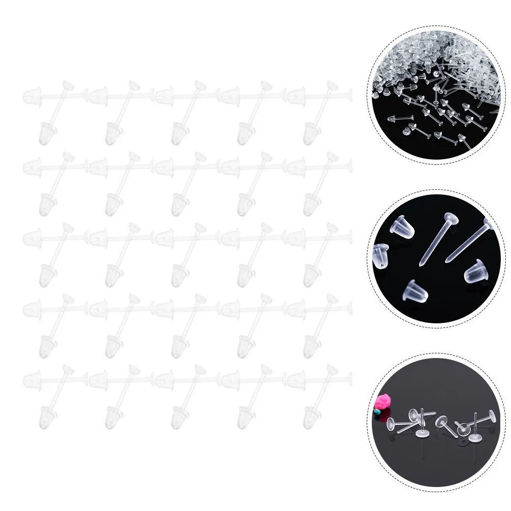 

300Pcs Earring Backs Plastic Clear Earring Studs for DIY Jewelry Making Replacement Studs Fashion Ear Accessories