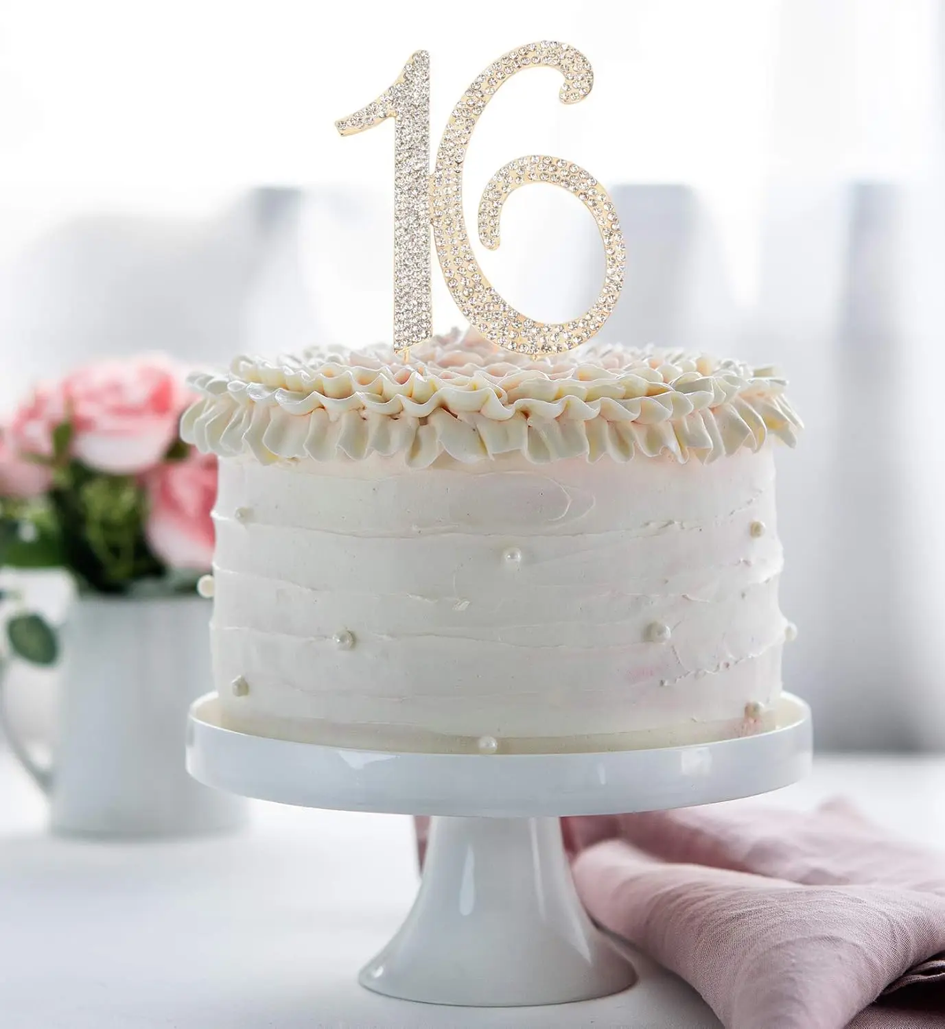 

Bling Crystal Rhinestone 16 Birthday Cake Topper - Best Keepsake | 16th Party Decorations Gold