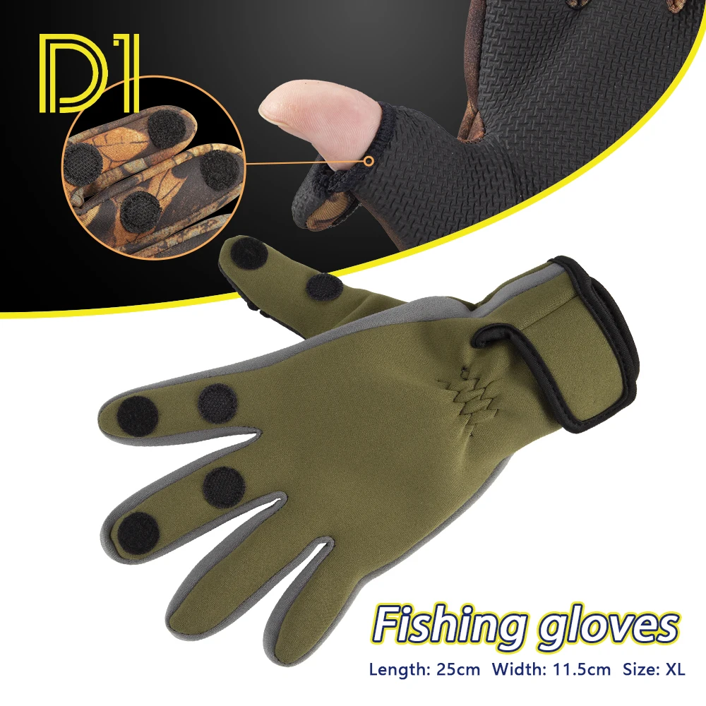 D1 Winter Fish Angling Gloves Three Finger Flip Antiskid Wear-resistant Fouling-proof Adult Gloves Universal Size