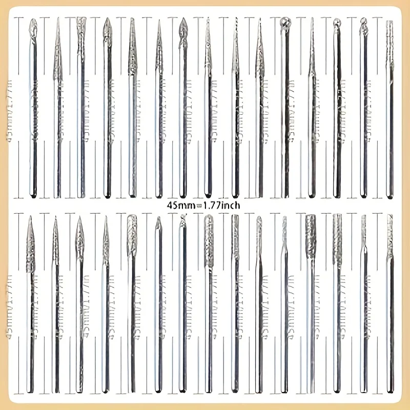 Juego de rebabas de molienda de diamante, 30 unidades, punta de aguja, grabado, tallado, pulido, brocas de 2,35/3mm para Kit de herramientas rotativas de piedra de Jade de vidrio