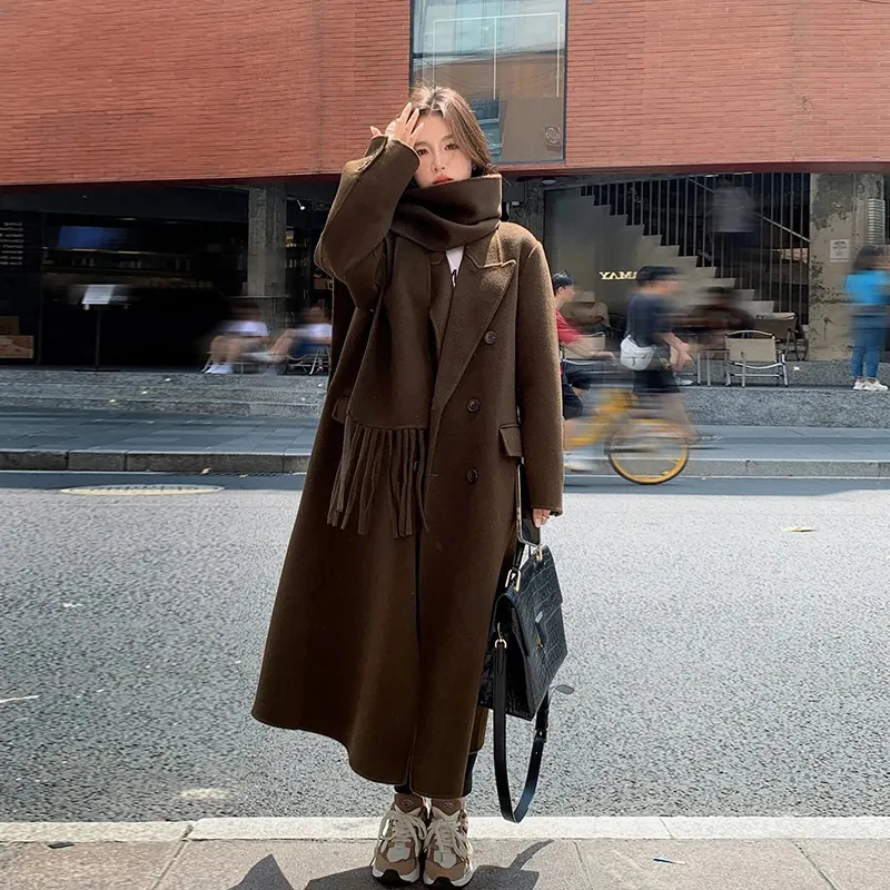 Y2K Faux Wool Coats for Women Winter Thick Warm Double Breasted