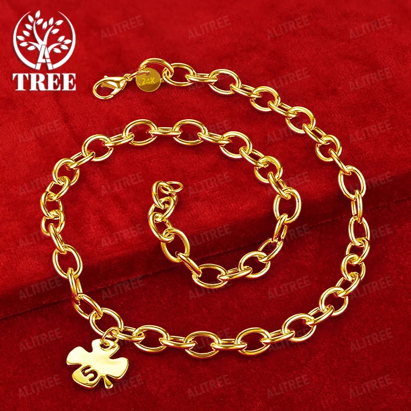 

18-Inch Chain 18k Gold Four-Leaf Clover Pendant Necklace For Women Party Fine Nice Classic Jewelry Birthday Gift Accessories