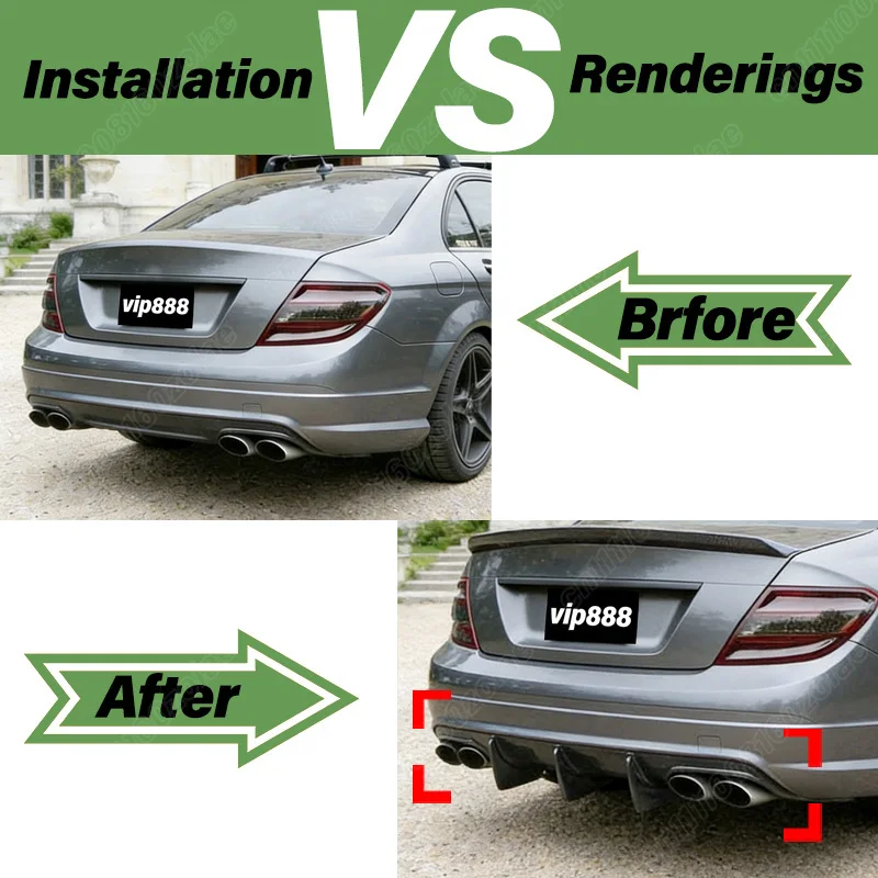 For Mercedes Benz C Class W204 C300 C63 2011 2012 2013 2014 Automobile Rear Bumper Diffuser Body Modification Kit view 2