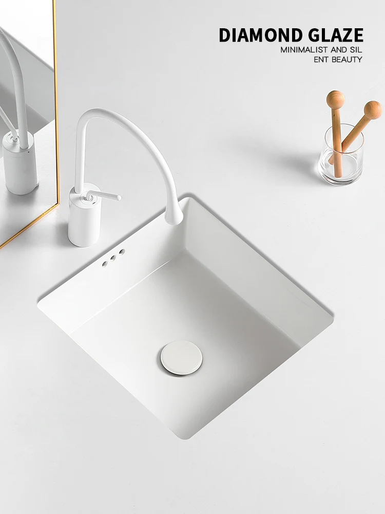 Square Flat Bottom Drop-in Sink Embedded round Wash Basin Household Small Size Balcony Ceramic Washbasin Single Basin