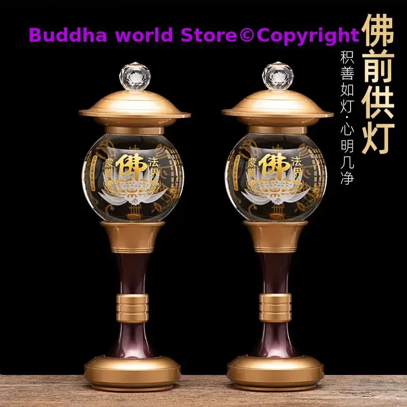 A PAIR 32CM large high grade Buddhism HOME Temple shrine enshrine worship bless safety healthy good luck crystal buddha lamp A8