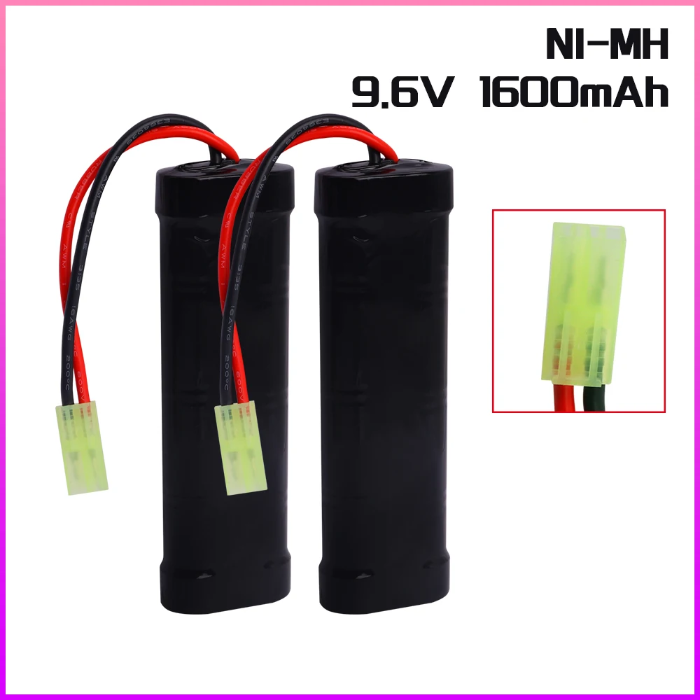 NiMH 9.6V Airsoft Battery 1600mAh Flat Battery Pack with Mini Tamiya PLUG for Airsoft Gun MP5, Scar, M249, M240B, M60, G36 parts