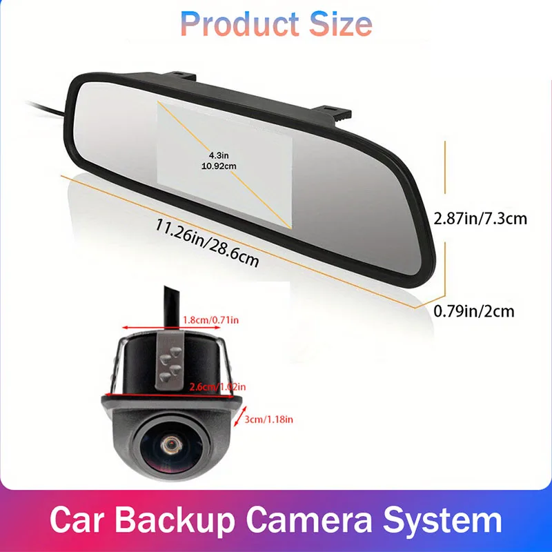 4.3-inch TFT LCD Rearview Mirror Backup Camera Kit,Suitable for Monitoring Various Vehicles Such as SUVs, Pickup Trucks, Campers