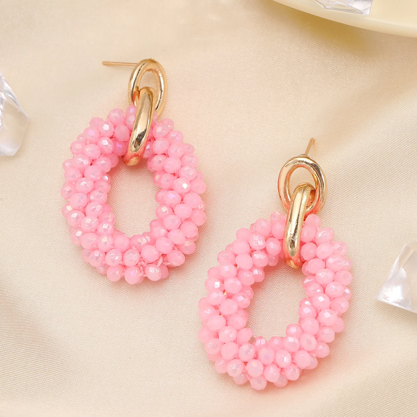 INKDEW-Boucles d\'oreilles pendantes ovales JOEar pour femmes, bijoux en perles de cristal faites à la main, grandes et longues, à la mode, EA070