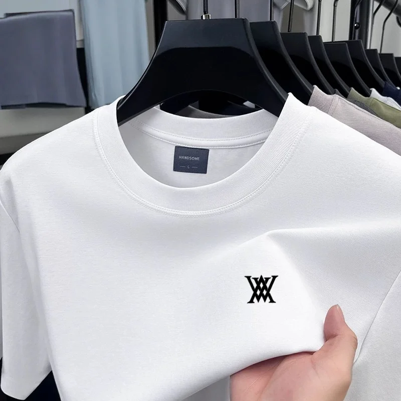 High end brand men's short sleeved T-shirt printed design round neck top 2026 summer new cotton blend casual solid color T-shirt - view 3
