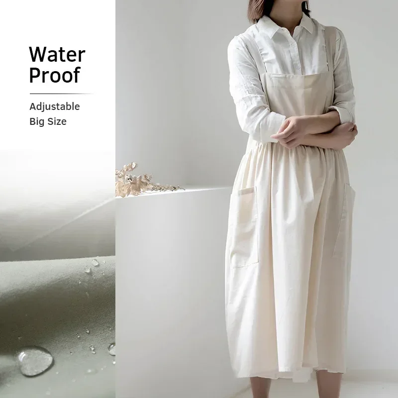 

Adjustable Back Cross Pinafore Waterproof Plus Size Advertising Apron Korean Cotton Linen Kitchen Flower Shop Work Clothes