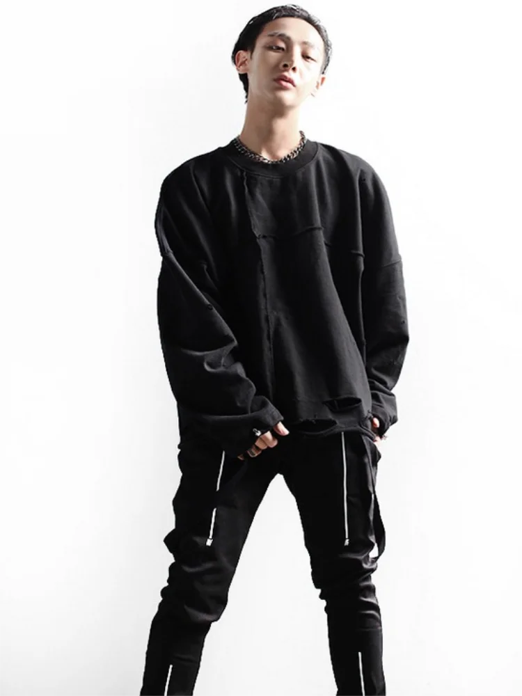

Men's Hoodie Spring And Autumn New Korean Version Of Japanese Hip Hop Street Personality Broken Hole Design Large Size Hoodie