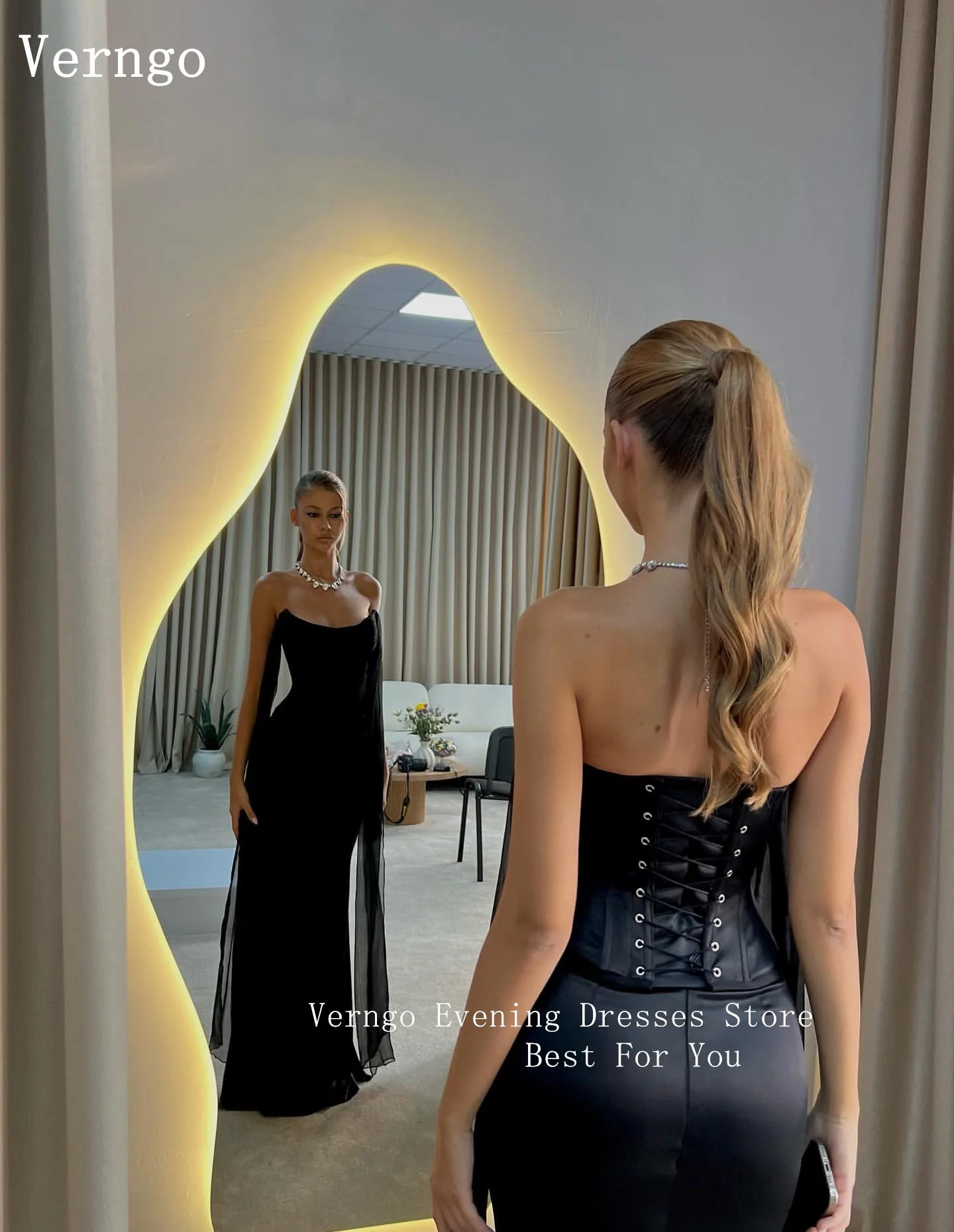 Verngo Black Satin Evening Dress Strapless Mermaid Formal Occasion Dresses Sexy Elegant Prom Party Gowns Customized - Image 5