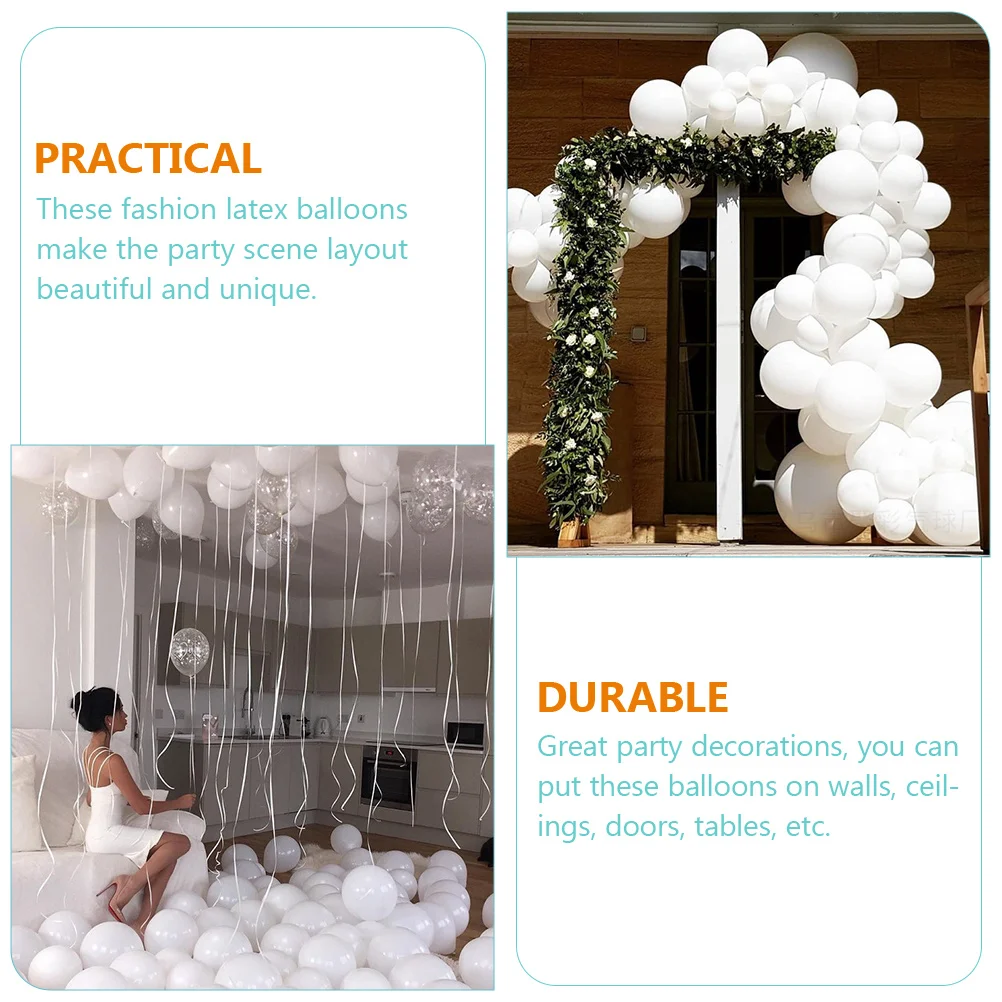 

200pcs Balloon Decoration Party Wedding Birthday Latex Balloons Kit White Different Sizes Outdoor Indoor Use Large