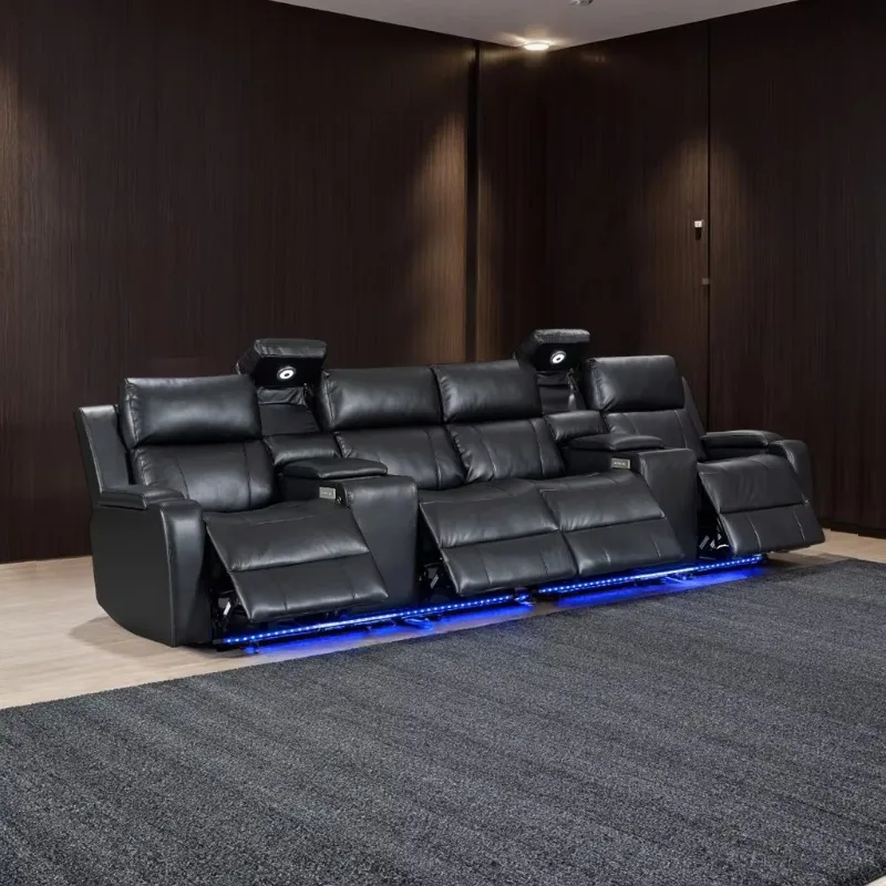 Luxury Power Reclining Cinema Seating with Integrated Reading Lamps and LED Blue Light Strip for Private Media Room