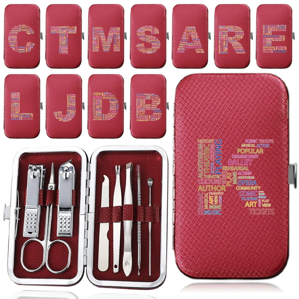 

8Pcs Manicure Cutters Set Stainless Steel Nail Clipper Organizer Pedicure Tools Kit Trimmer PU Portable Case Text Letter Pattern