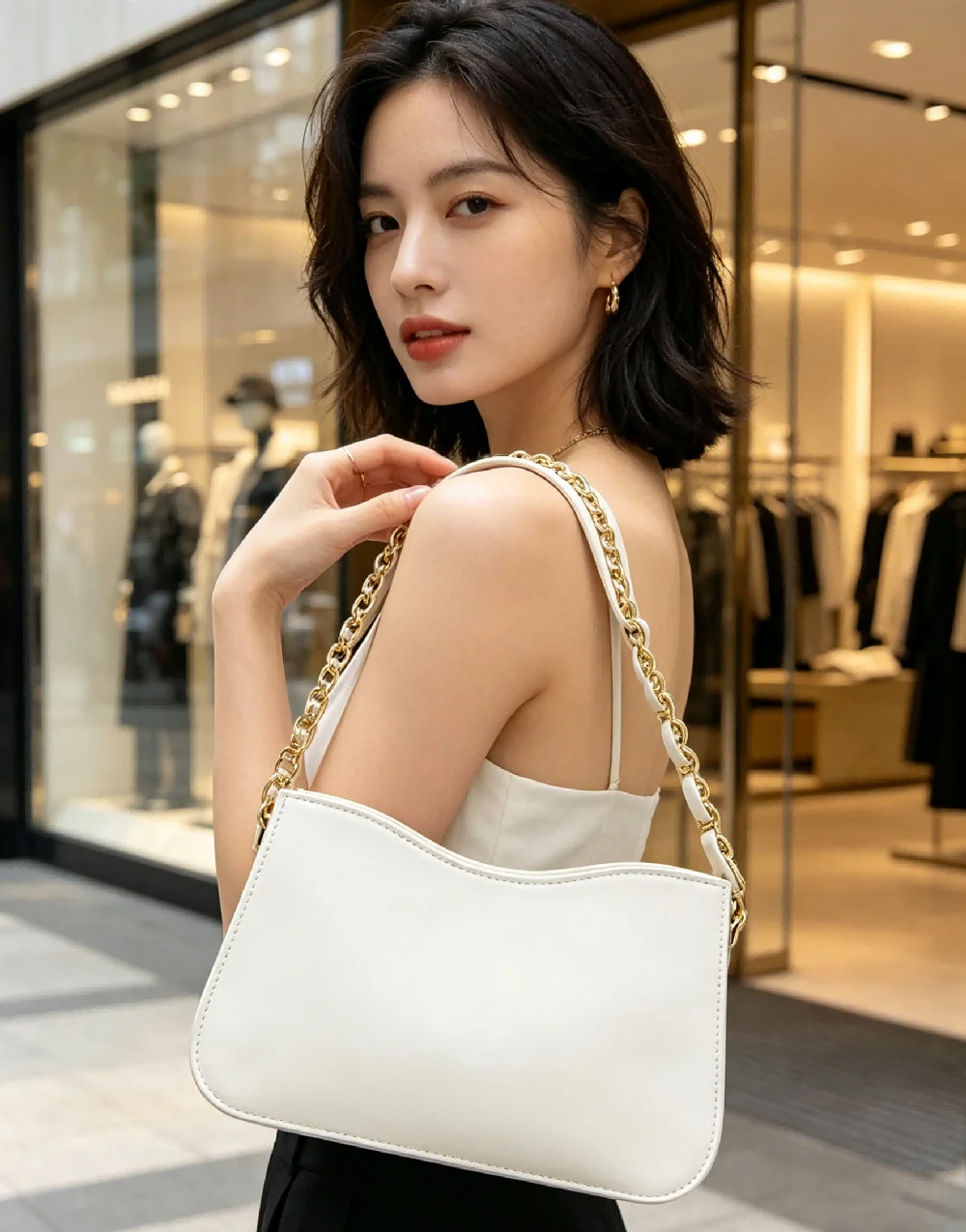 

Fashionable and trendy solid-color handbag, simple and new small square bag, stylish and high-quality single-shoulder armpit bag