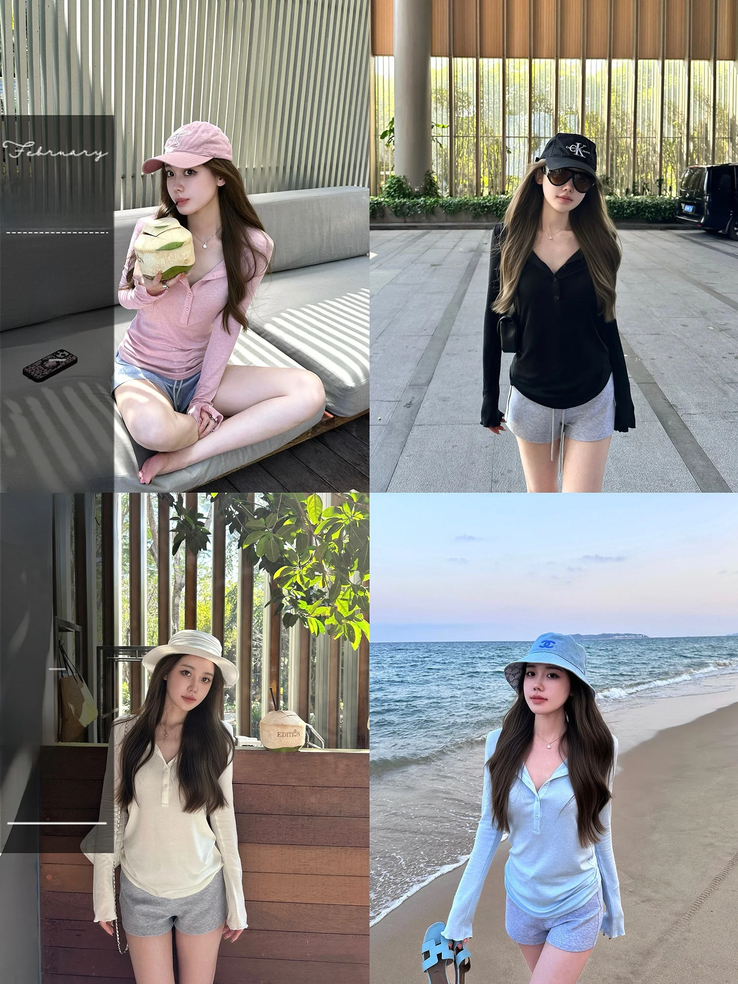 

Sun Protection Long Sleeve Wool T-Shirt Comfortable V-Neck Henry Collar Linyings Silk Cotton Blend Casual Style Ladies Top